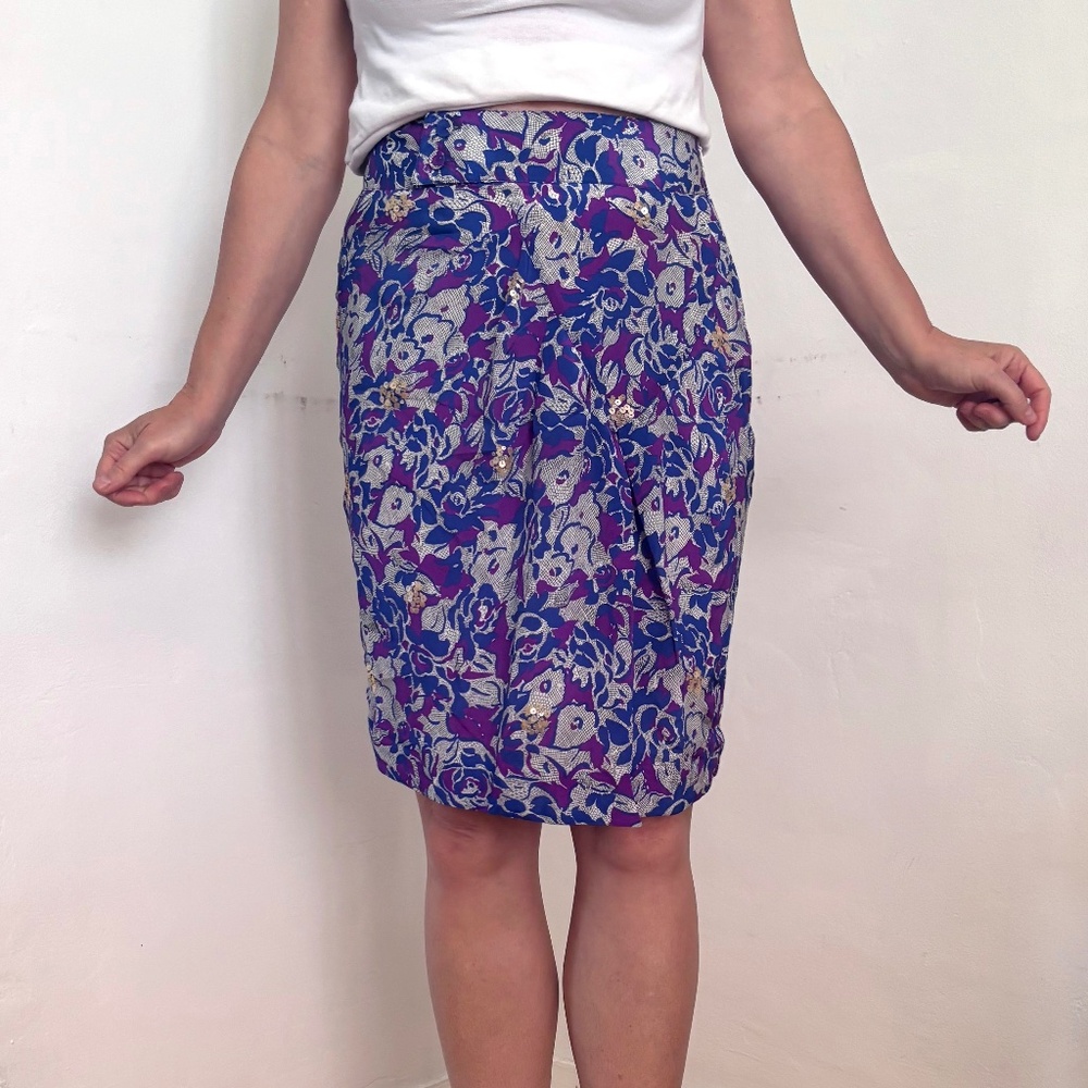 Anthropologie Silk and Sequin Pencil Skirt